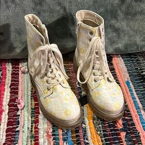 Sugar Cream and Yellow/Floral Combat Moto Boots
